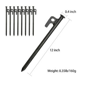 Tent Stakes Heavy Duty 12 inch Steel Tent Pegs for Camping Unbreakable and Inflexible