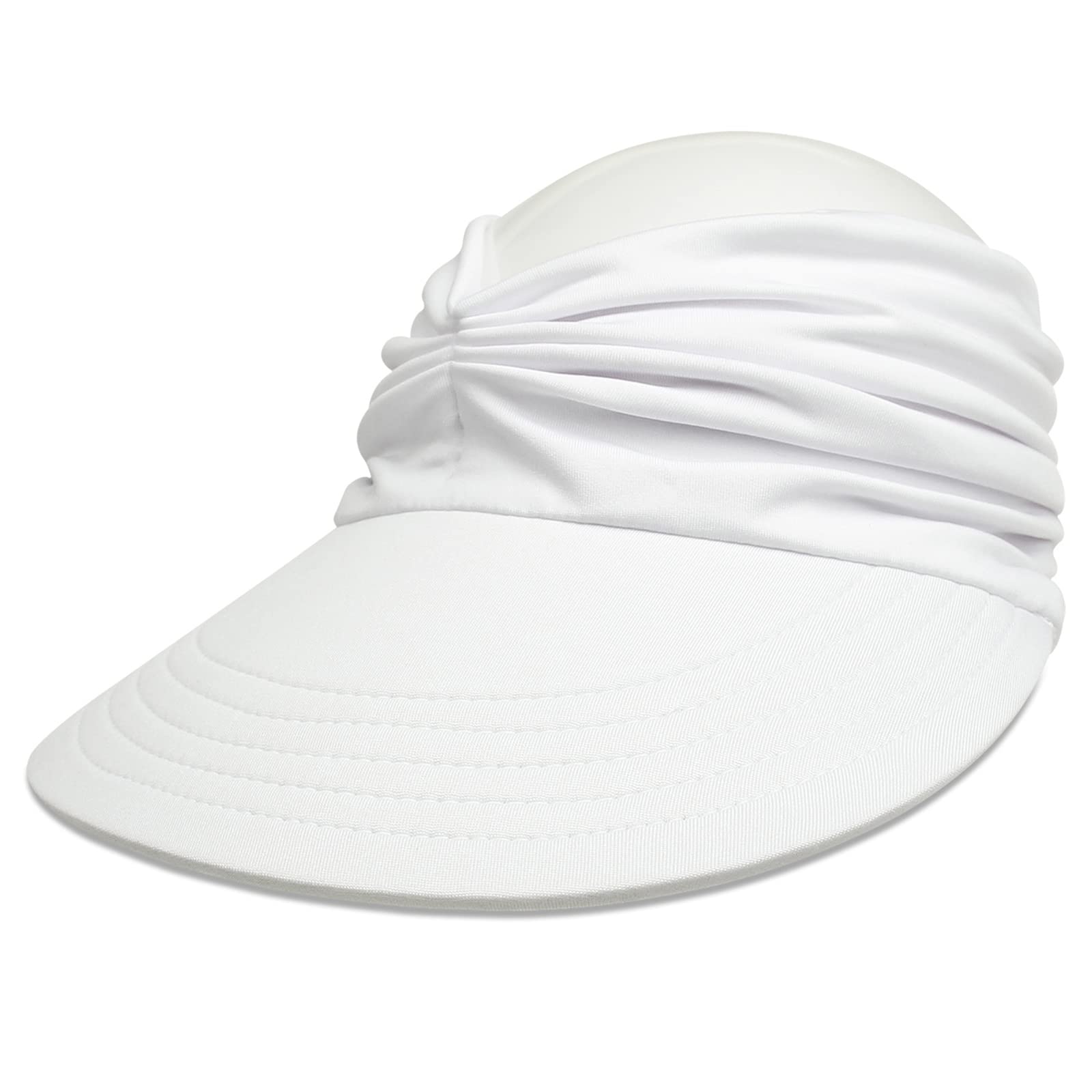 Muryobao Womens Sun Visor Hat Wide Brim Summer UPF 50+ UV Protection Beach Sport Cap White