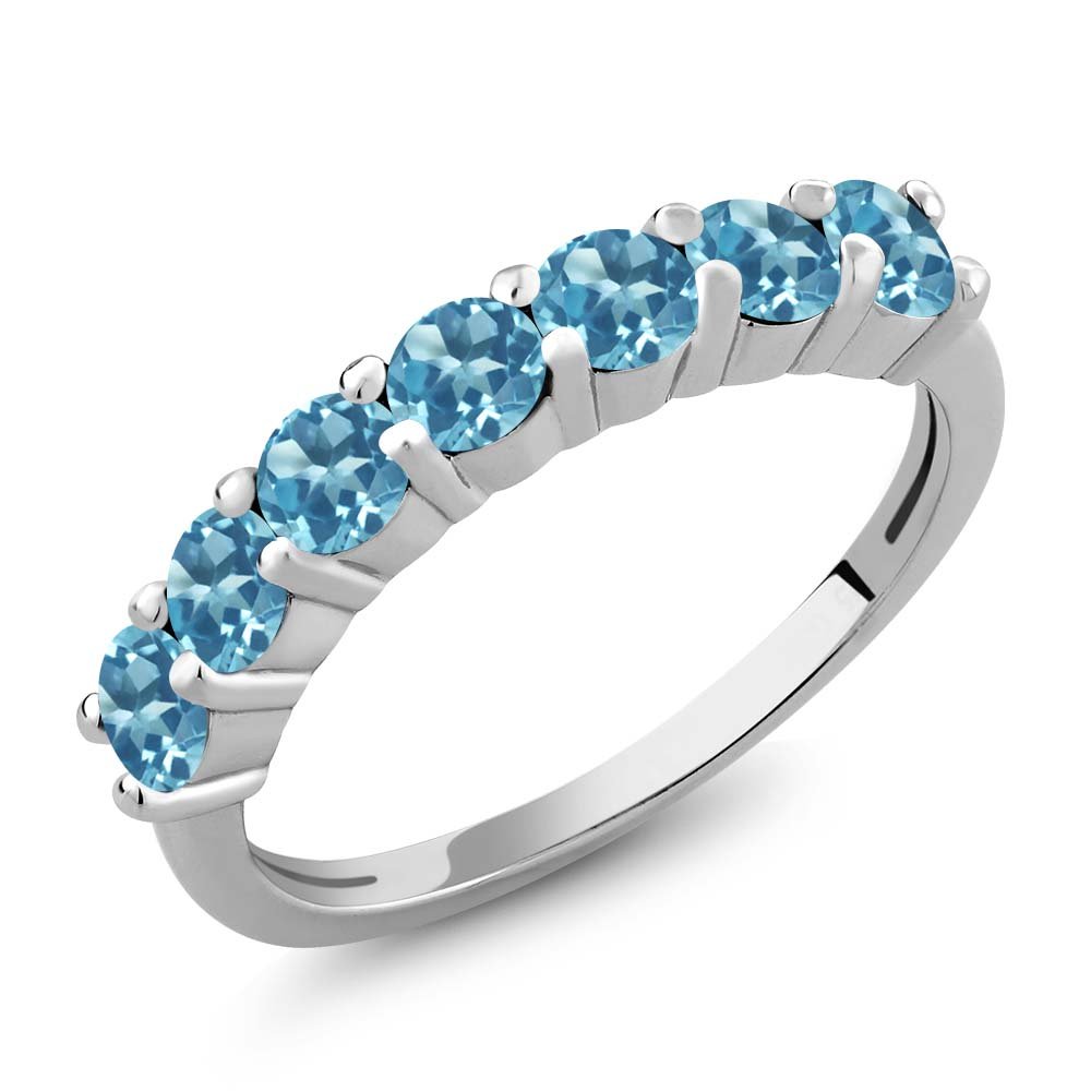 Gem Stone King 925 Sterling Silver Swiss Blue Topaz Women Anniversary Ring (1.40 Cttw, Gemstone Birthstone) (Size 6)