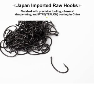 Fairiland Carp Hook Circle Shape Fish Hook 82B High Carbon Steel Fishing Hooks PTFE Coated Matt Black Barbed Hook for Saltwater Freshwater Packed in Hook Box(250pcs 5-Size)