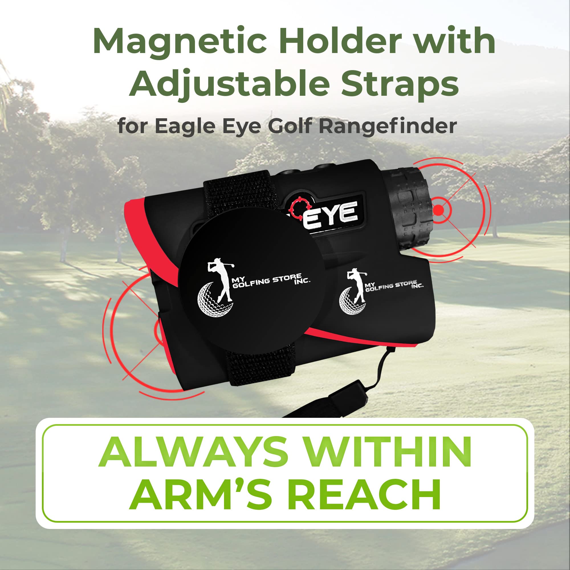 My Golfing Store Magnet for Eagle Eye Golf Rangefinder - Magnetic Holder with Adjustable Straps - Easy to Use, Stylish and Durable - Golf Range Finders and Accessories for Men and Women