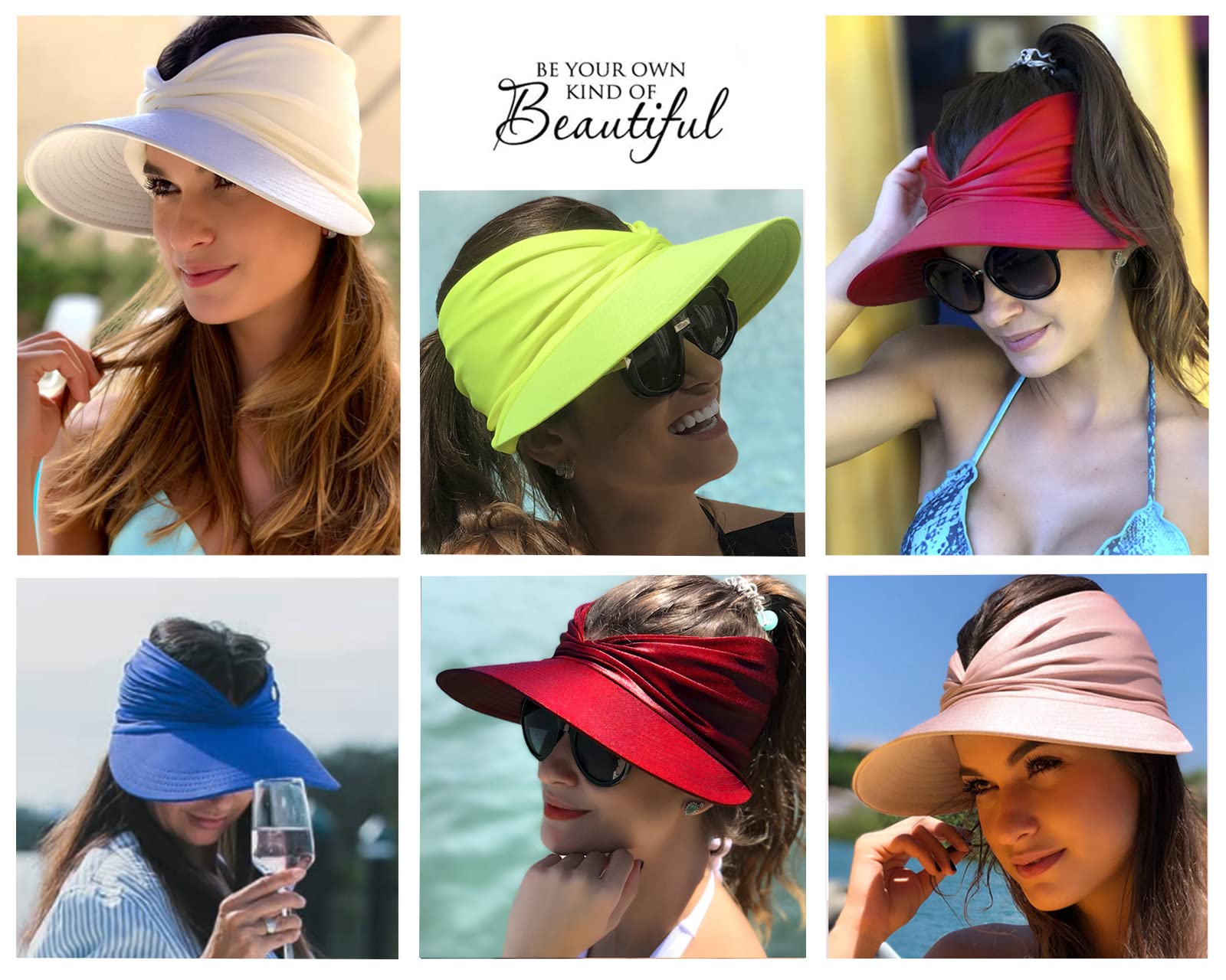 Muryobao Womens Sun Visor Hat Wide Brim Summer UPF 50+ UV Protection Beach Sport Cap Rose Red