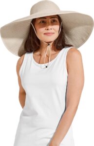 coolibar upf 50+ women's compact in a snap!? shelby shapeable poolside hat - sun protective (one size- tan convertible roll w/snap)