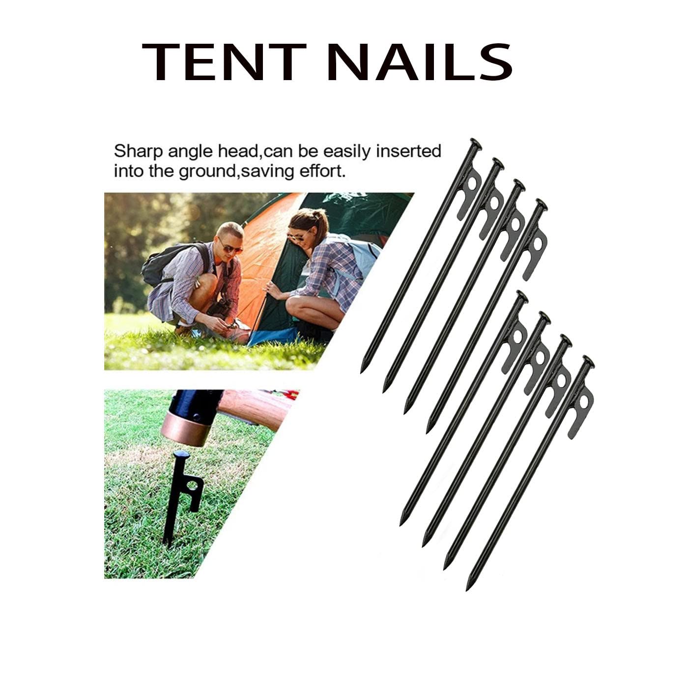 Tent Stakes Heavy Duty 12 inch Steel Tent Pegs for Camping Unbreakable and Inflexible