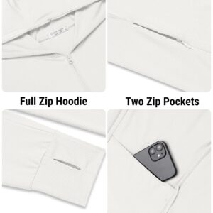 COOFANDY Mens UPF 50+ Cooling Hooded Jacket Long Sleeve Zip Up Shirts Fishing Shirts with Pockets White