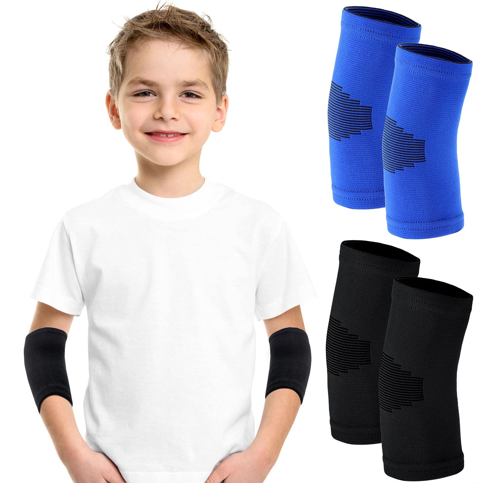 Kasyat Kids Elbow Brace Knit Compression Elbow Sleeve Compression Brace Gym Arm Sleeve Gym Elbow Support for Boys and Girls Teen Weight Lifting Sports(2 Pieces,Large)