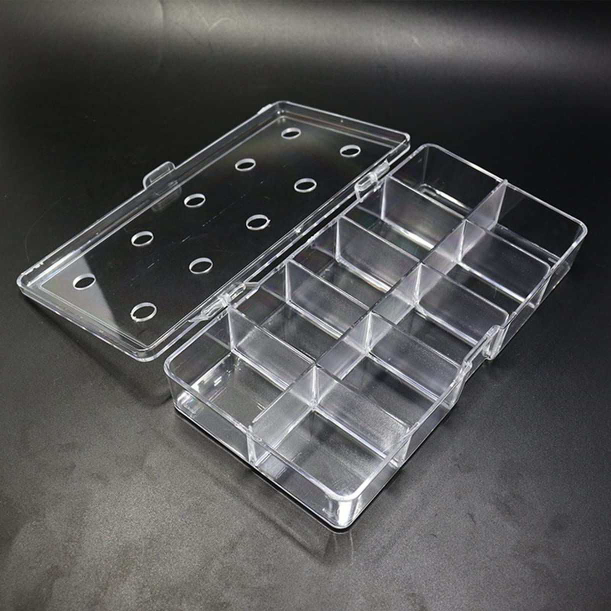 WellieSTR 1Pc Empty Acrylic Dubbing Storage Boxes with 10 compartments&Outlet Holes Luxury Dubbing Dispenser Fly Tying Tackle Box