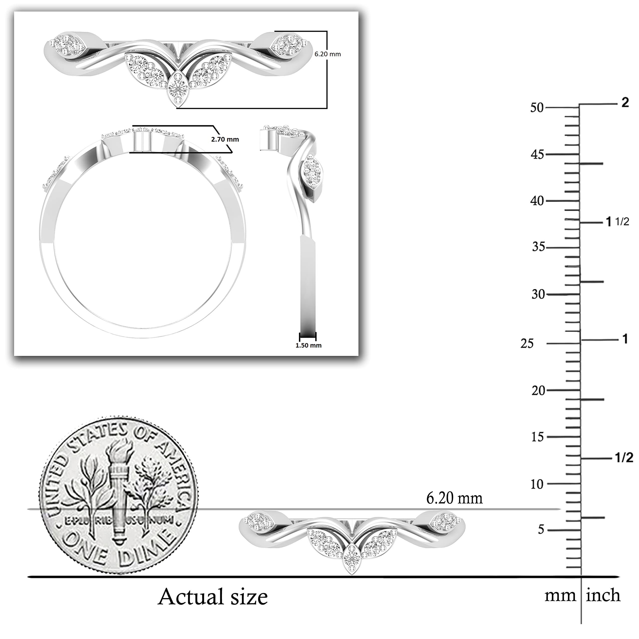 Dazzlingrock Collection 0.13 Carat (Ctw) Round Lab Grown White Diamond Leaf Design Carved Fashion Wedding Band for Women in in 925 Sterling Silver, Size 6.5