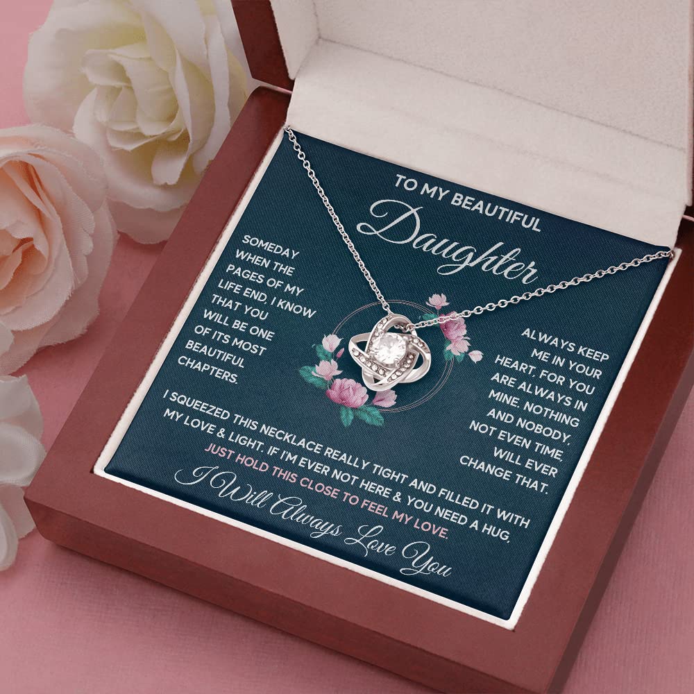 Mother Daughter Necklace Gift From Mom and Dad Not Even Time Jewelry with Message Card and Gift Box. Gift for Daughter Jewelry Pendant Father Daughter (LED Box, Squeezed Knot)