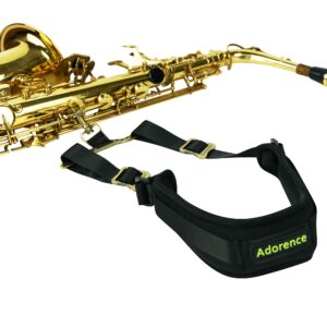 adorence Saxophone Neck Strap with Cushioned Padding & Swivel Metal Hook - Comfortable Sax Strap for Tenor, Alto - Black, Metal Weight Spreader