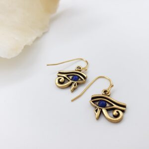 Eye of Horus Earrings with Lapis - Russian Gold Finish