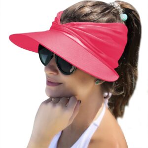 Muryobao Womens Sun Visor Hat Wide Brim Summer UPF 50+ UV Protection Beach Sport Cap Rose Red