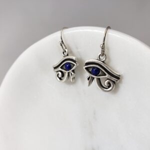 Eye of Horus Earrings with Lapis - Antiqued Silver