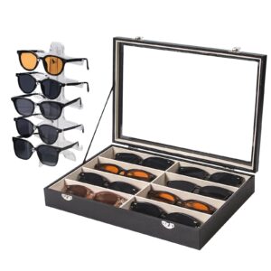 LongMen 8 Slot sunglass organizer case,sunglasses storage box, 5 Tier sunglass holder for multiple glasses, eyeglass display stand,sunglass rack For men and women