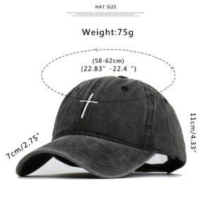 Cross Embroidery Baseball Cap,Adjustable Structured Dad Hat for Men Women Sun Hat(Black Washed)