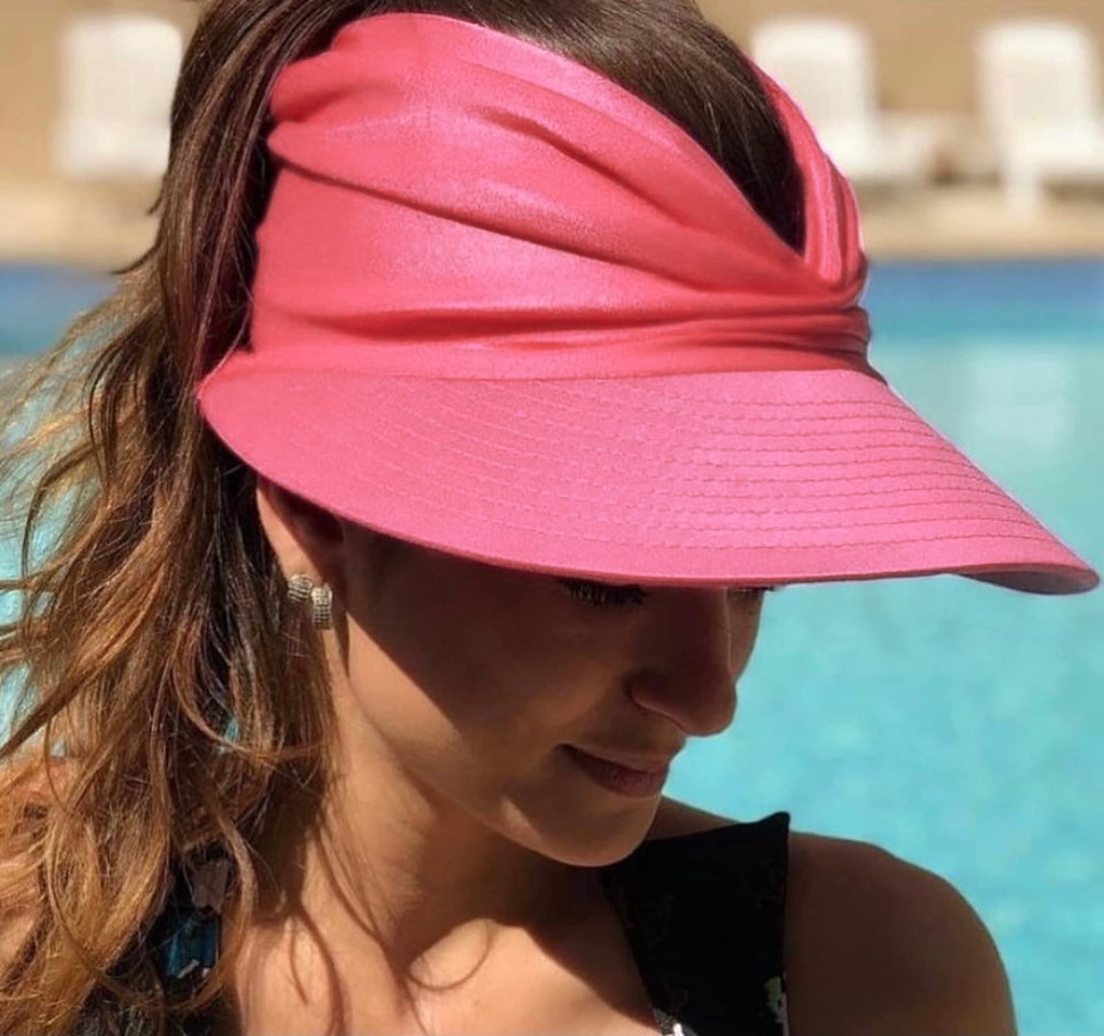 Muryobao Womens Sun Visor Hat Wide Brim Summer UPF 50+ UV Protection Beach Sport Cap Rose Red