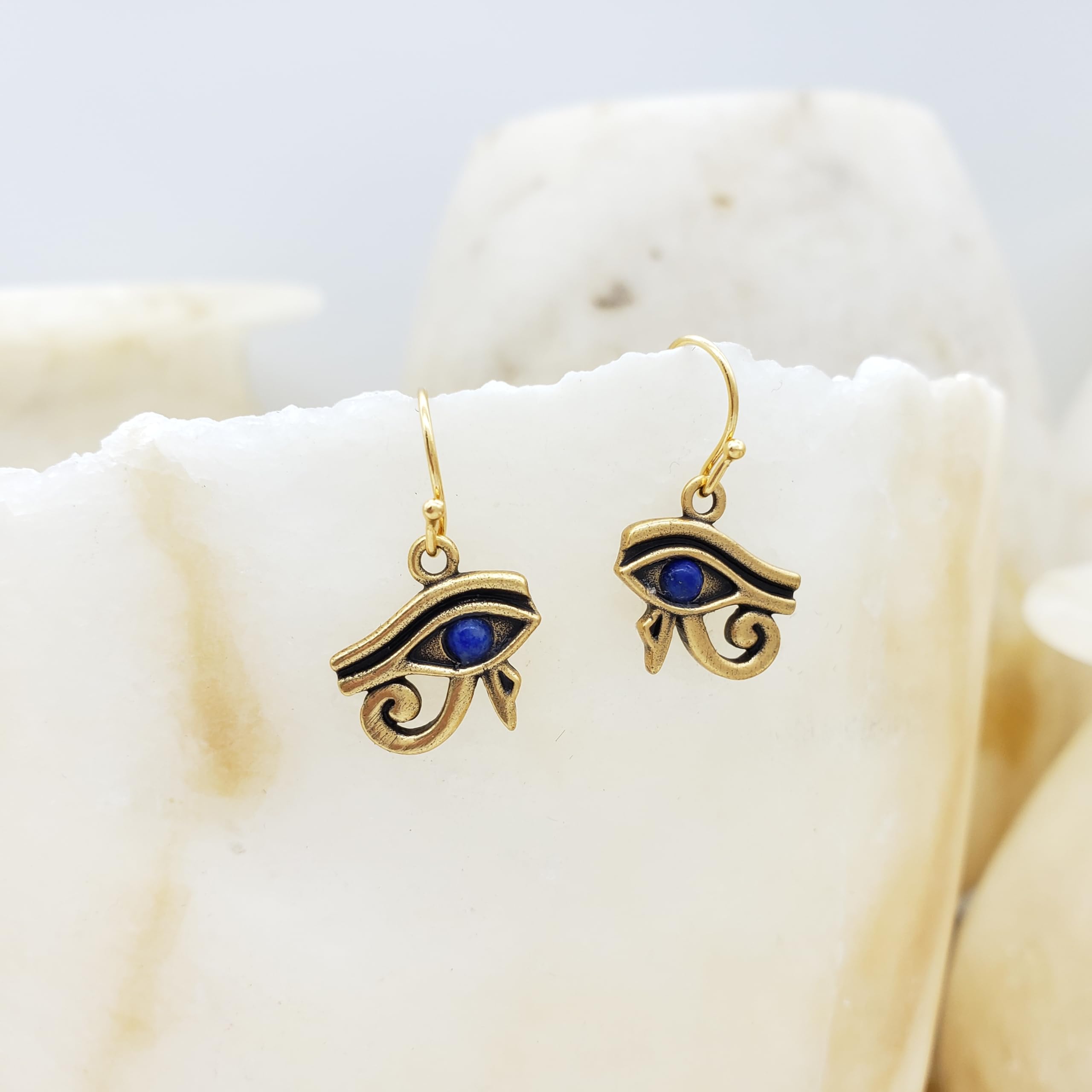 Eye of Horus Earrings with Lapis - Russian Gold Finish