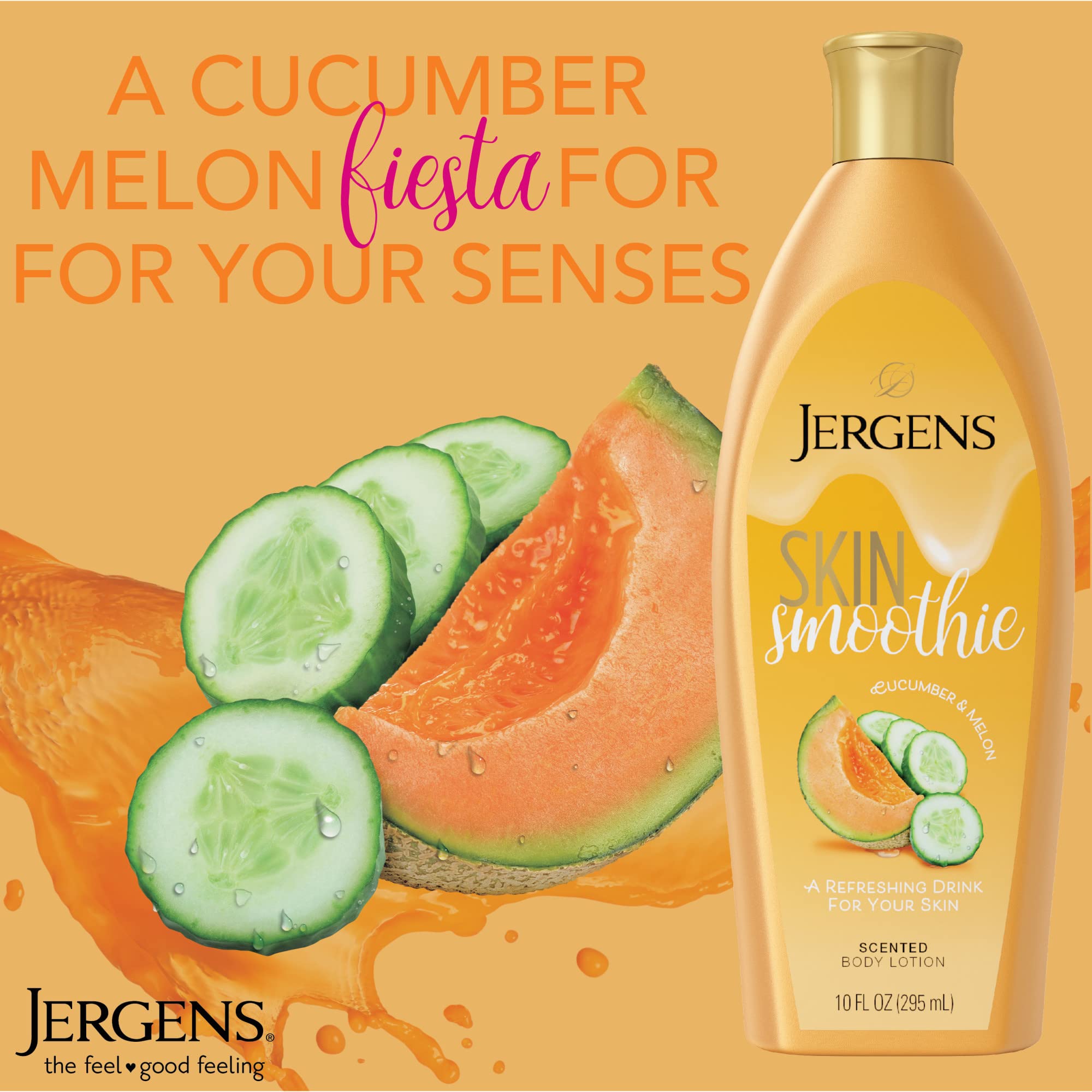 Jergens Skin Smoothie Body Lotion, Cucumber & Melon Scented Moisturizer, 24hr Hydration, Dye Free Formula, 10 Fl Oz (Pack of 3)