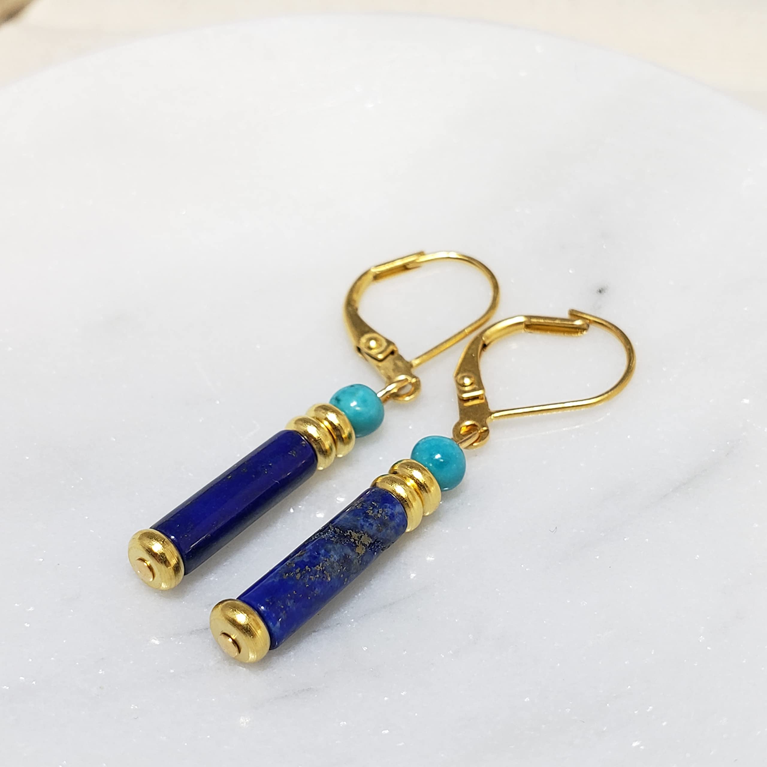 Egyptian Lapis and Turquoise Earrings