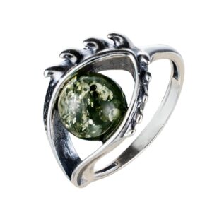 holidaygiftshops sterling silver and baltic green amber eye adult ring- size 10