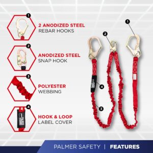 Palmer Safety Hammerhead 5pt Safety Harness 6' Safety Lanyard, D-Ring Extender Combo Kit 4 I OSHA ANSI Industrial Roofing Tool Personal Equipment (Blue - LG)