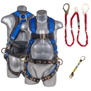 palmer safety hammerhead 5pt safety harness 6' safety lanyard, d-ring extender combo kit 4 i osha ansi industrial roofing tool personal equipment (blue - lg)