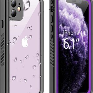 VAPESOON Compatible with iPhone 11 Waterproof Case, Built-in Screen Protector Full-Body Rugged Bumper Sealed Cover Shockproof Dustproof Waterproof Case for iPhone 11 6.1 inch (Purple/Clear)