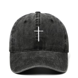 cross embroidery baseball cap,adjustable structured dad hat for men women sun hat(black washed)