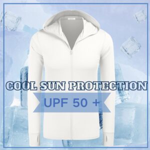 COOFANDY Mens UPF 50+ Cooling Hooded Jacket Long Sleeve Zip Up Shirts Fishing Shirts with Pockets White