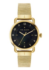 ted baker women's quartz stainless steel strap, gold, 18 casual watch (model: bkphrs2029i), gold/black