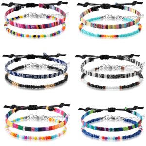 6 Pieces Ankle Bracelet Adjustable Boho Surfer Anklet Bracelet Thin Rope Unisex Handmade Beach Anklet Boho Colorful Ankle Bracelet Bohemia Anklet Chain Jewelry Festival Accessories (Charming Style)