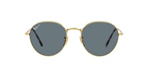 ray-ban rb3582 david round sunglasses, gold/dark blue polarized, 53 mm