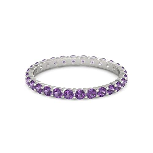 Carillon Amethyst Round 2.50 MM Eternity 925 Sterling Silver Women Stacking Ring Jewelry (Sterling Silver, 8)