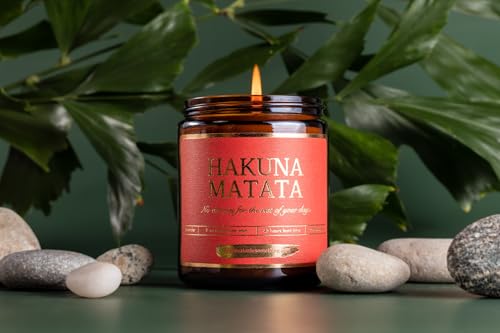 Hakuna Matata Lavender Soy Wax Candle (9oz) ; Disney Gifts for Women, Disney Collectibles, Disney Home Decor, Unique Friend Xmas Gift Idea, Adults Disney Candle Housewarming Gifts for Disney Lovers