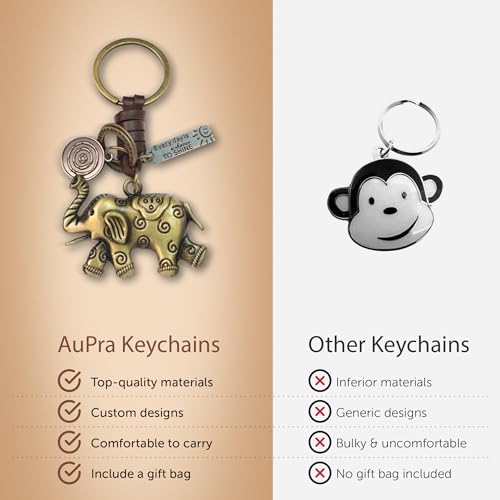 AuPra Elephant KeyChain Gift Women & Men Leather Funny KeyRing Home Car Keys Holder Ladies Good Luck Animal Present