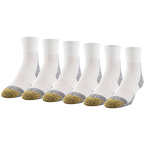 GOLDTOE Men's Rebound Cushion Ankle Socks, 6-Pairs, White, Shoe Size: 6-12.5