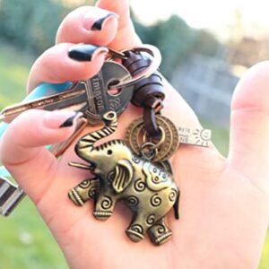 AuPra Elephant KeyChain Gift Women & Men Leather Funny KeyRing Home Car Keys Holder Ladies Good Luck Animal Present