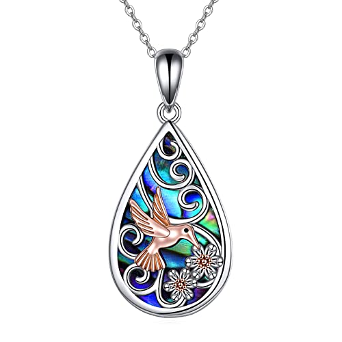 POPLYKE Sterling Silver Hummingbird Necklace Teardrop Necklace Abalone Jewelry Hummingbird Gifts for Women Birthday