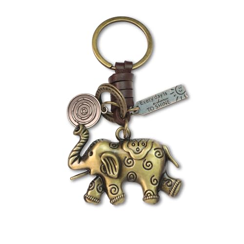 AuPra Elephant KeyChain Gift Women & Men Leather Funny KeyRing Home Car Keys Holder Ladies Good Luck Animal Present