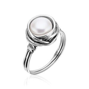 jean rachel jewelry 925 sterling silver ring with a fresh water pearl, hypoallergenic, nickel and lead-free, artisan handcrafted designer collection, made in israel