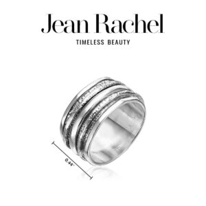 JEAN RACHEL JEWELRY 925 Sterling Silver Rotating Spinner Ring With 2 925 Silver Hammered Spinner Rings, Hypoallergenic Nickel and Lead-free, Artisan Handcrafted Designer Collection, Made in Israel