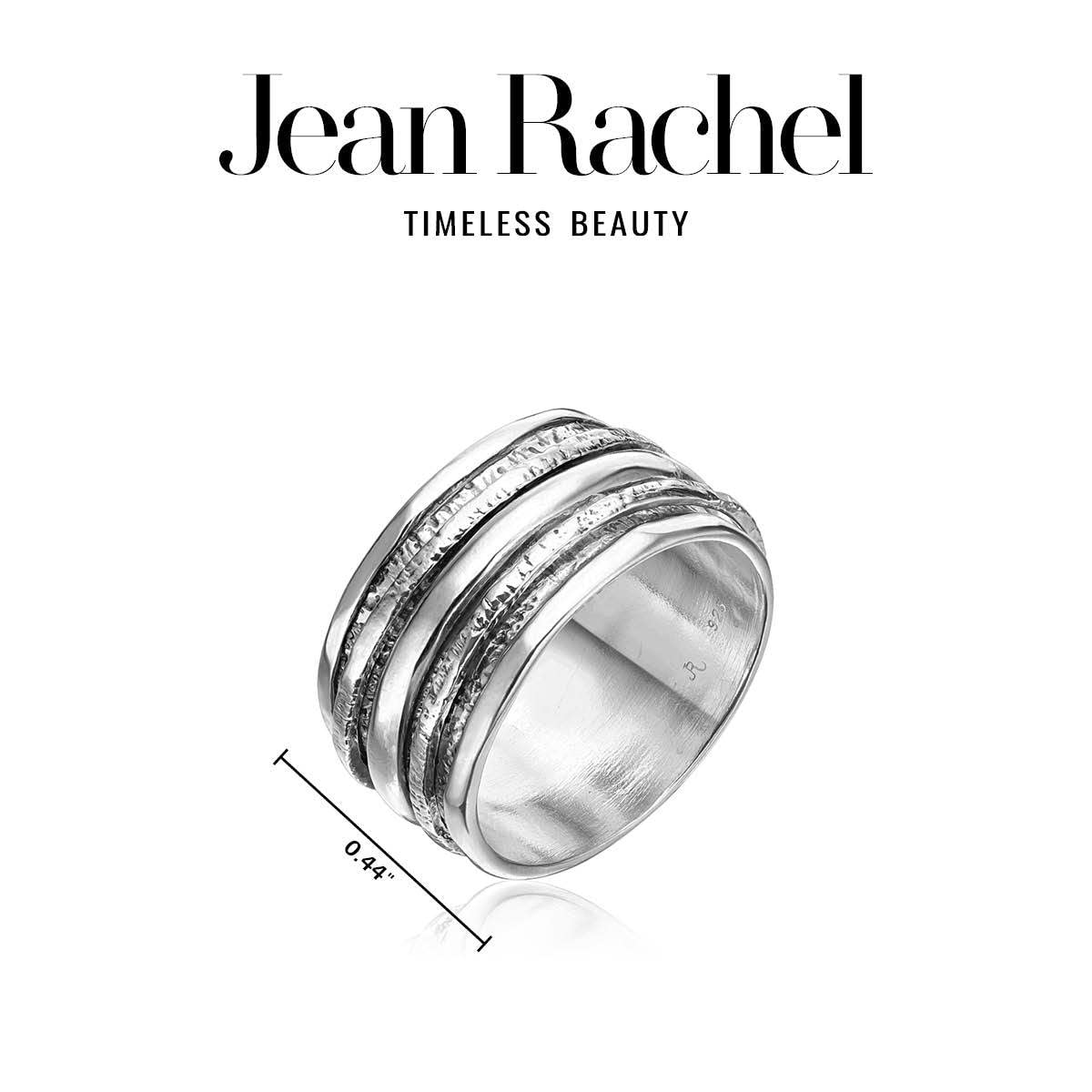 JEAN RACHEL JEWELRY 925 Sterling Silver Rotating Spinner Ring With 2 925 Silver Hammered Spinner Rings, Hypoallergenic Nickel and Lead-free, Artisan Handcrafted Designer Collection, Made in Israel