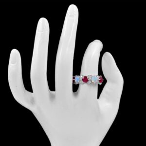 October Birthstone Natural Red Ruby Cut Opal Gemstone 925 Sterling Silver Cluster Proposal Ring Wedding Jewelry Bridal Ring Birthday Gift For Wife (Yellow Gold Rhodium Plated Silver, 8.5)