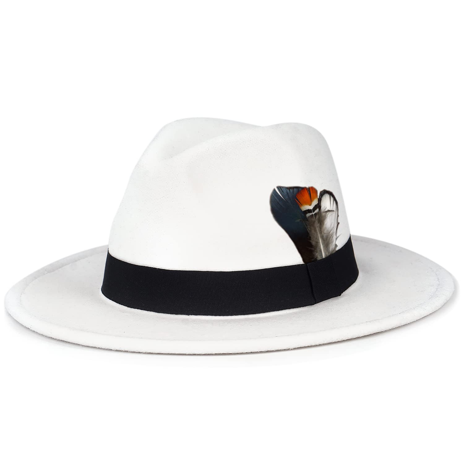 FADACHY Classic Fedora Hat for Men & Women Wide Brim Felt Hat Panama Dress Hat White Fedora