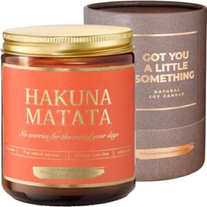 Hakuna Matata Lavender Soy Wax Candle (9oz) ; Disney Gifts for Women, Disney Collectibles, Disney Home Decor, Unique Friend Xmas Gift Idea, Adults Disney Candle Housewarming Gifts for Disney Lovers