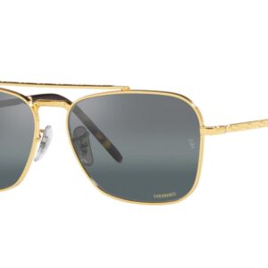 Ray-Ban RB3636 New Caravan Square Sunglasses, Legend Gold/Polarized Clear Gradient Dark Blue, 58 mm