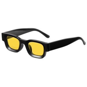 EYLRIM Thick Square Frame Sunglasses for Women Men Chunky Rectangle Polarized Sunglasses UV400 Protection(A4 Black/Ocean Yellow)