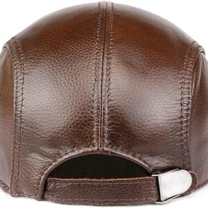 HAEAUL Men's Adjustable Leather Newsboy Hat Beret Hat Driving Hunting Fishing Hat Genuine Leather Ivy Cap Fashion Beret Hat Flat Cap. (Brown)