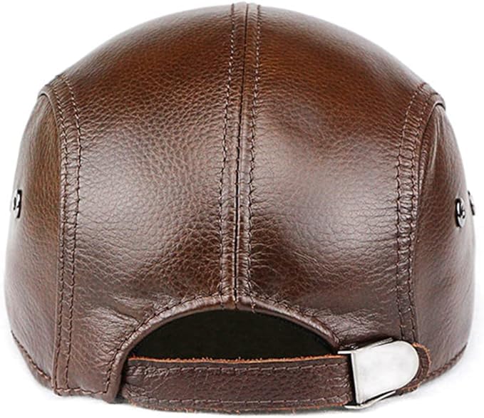 HAEAUL Men's Adjustable Leather Newsboy Hat Beret Hat Driving Hunting Fishing Hat Genuine Leather Ivy Cap Fashion Beret Hat Flat Cap. (Brown)