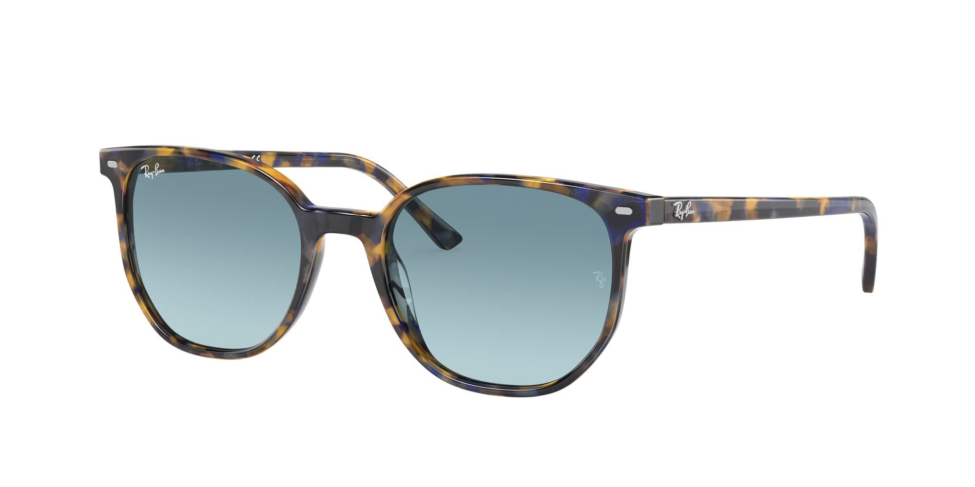 Ray-Ban RB2197F Elliot Low Bridge Fit Square Sunglasses, Yellow Blue Havana/Blue Gradient Grey, 54 mm